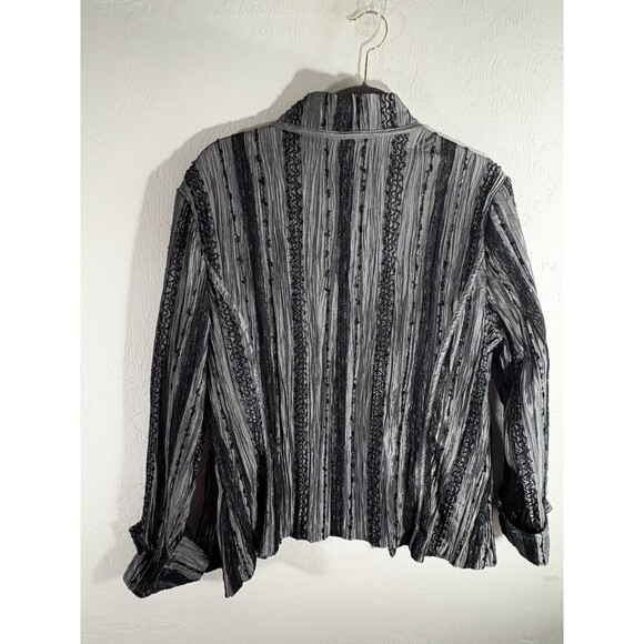 Chico’s Gray Black Blazer Open Front Sz 3 X-Large Women Dressy Black Lace Trim - Picture 8 of 9